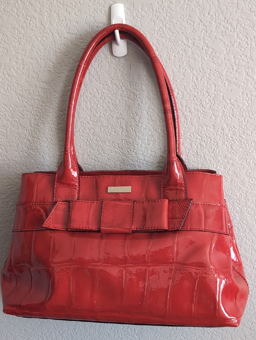 Kate Spade Red Croc Patent Leather Tote Bag with Bow